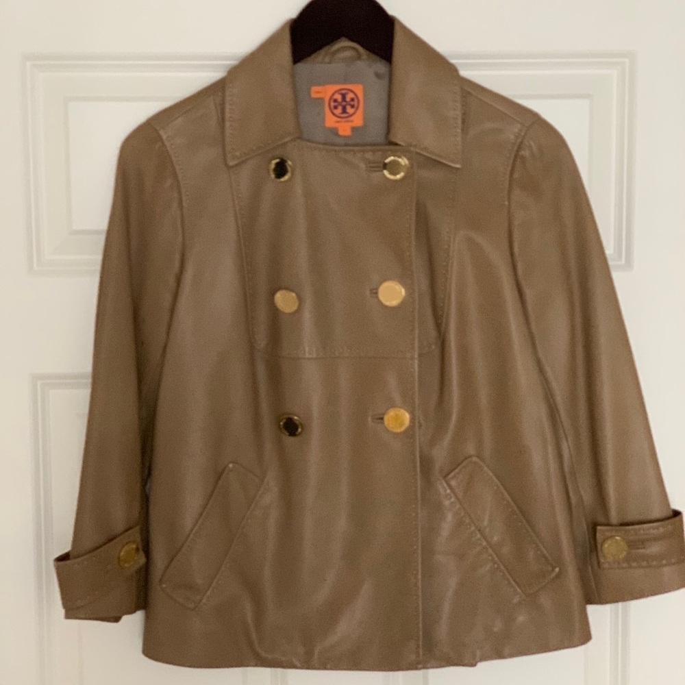 Tory Burch Camel Leather Peacoat Sz. 4